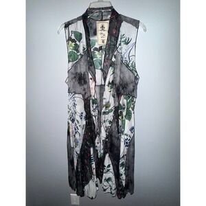 Fleur De Lis Floral Patchwork Open Front Duster Vest Large Festival whimsigoth